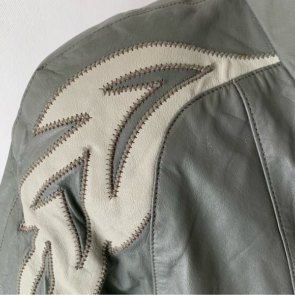 v i n t a g e :: Funnel Neck Leather Jacket Patchwork Phoenix - Picture 13 of 15